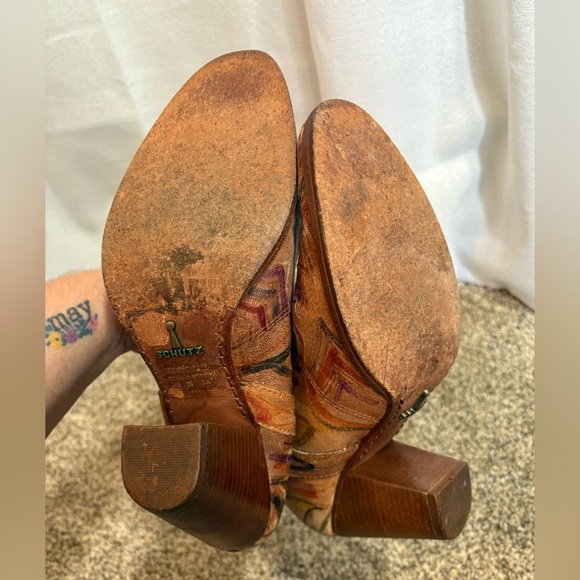 Schutz leather boots slouch ankle boots multi color doodle drawing floral Size 8 - Picture 7 of 10